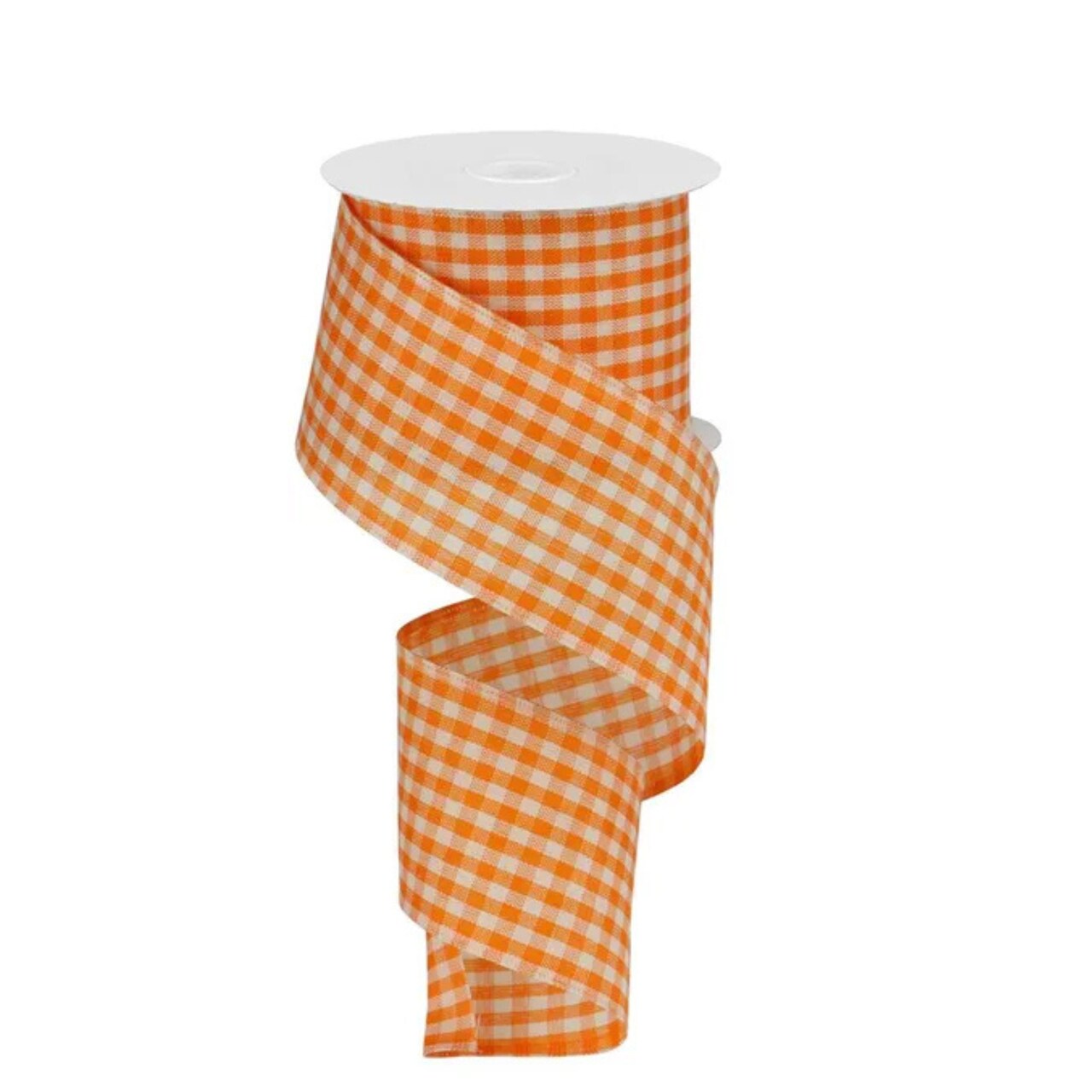 Primitive Orange Ivory Gingham Wired Ribbon 2.5"x10yd-RG01321M1